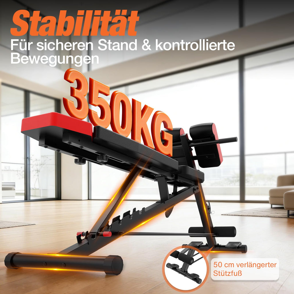 Klappbare Hantelbank 8 in 1 Trainingsbank 350 kg belastbar Hyperextension verstellbar für Ganzkörpertraining