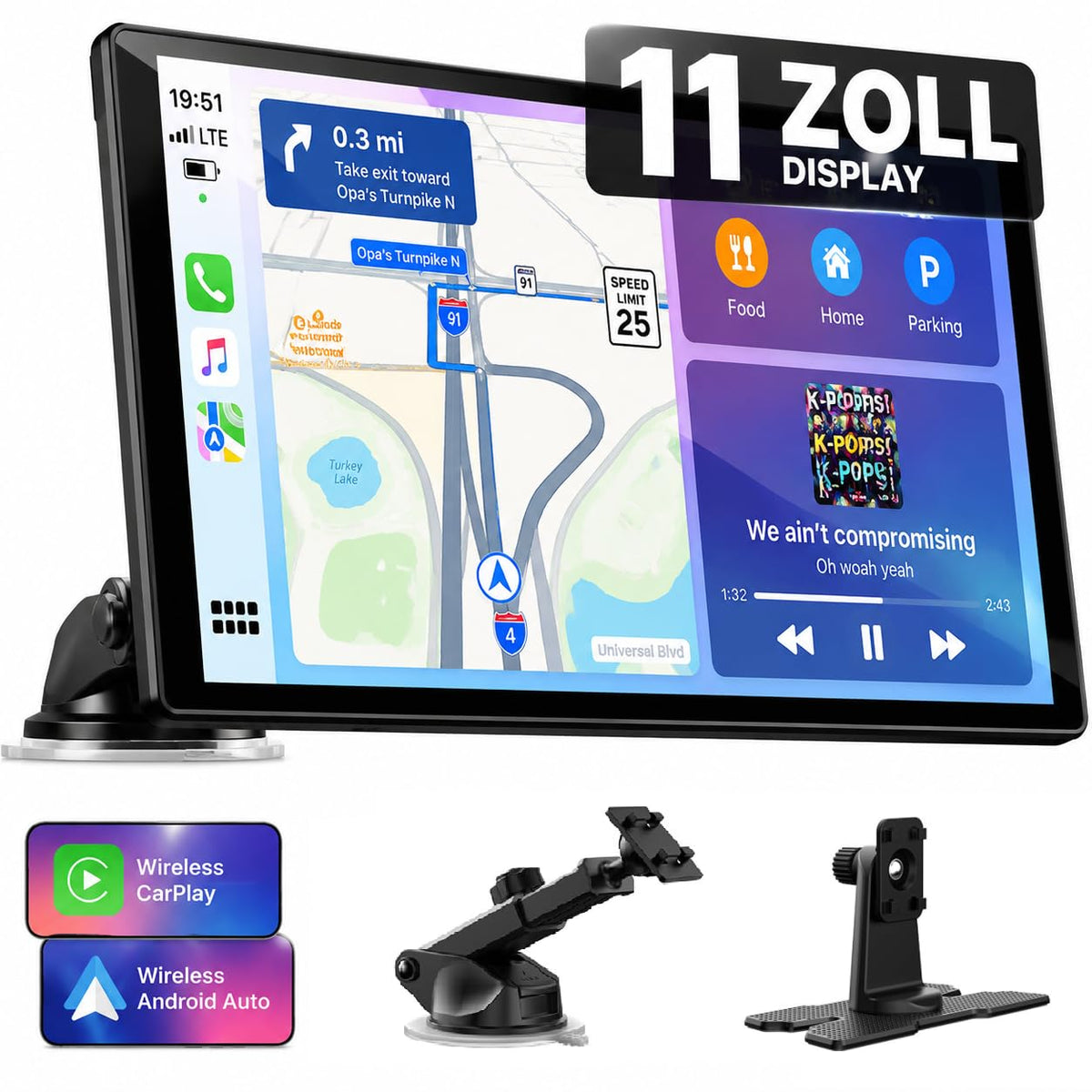 2026 Upgrade 11 Zoll Wireless CarPlay Display Android Auto Navigation Bluetooth AUX für alle Fahrzeuge