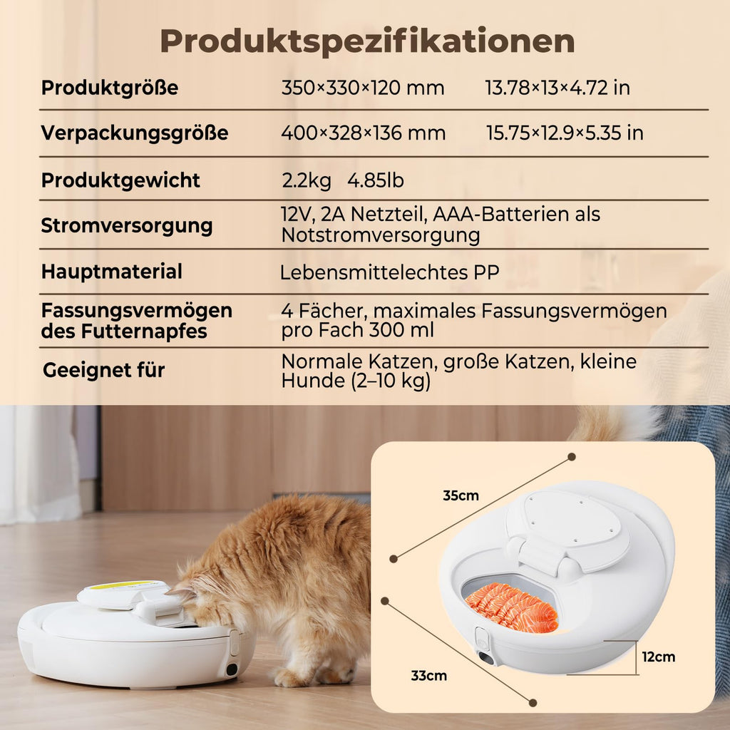 Intelligent Katzenfutterautomat Nassfutter Halbleiter Kühlung Heizung App 4 Frischmahlzeiten Infrarotsensorik