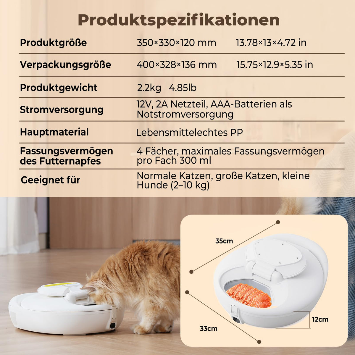 Intelligent Katzenfutterautomat Nassfutter Halbleiter Kühlung Heizung App 4 Frischmahlzeiten Infrarotsensorik