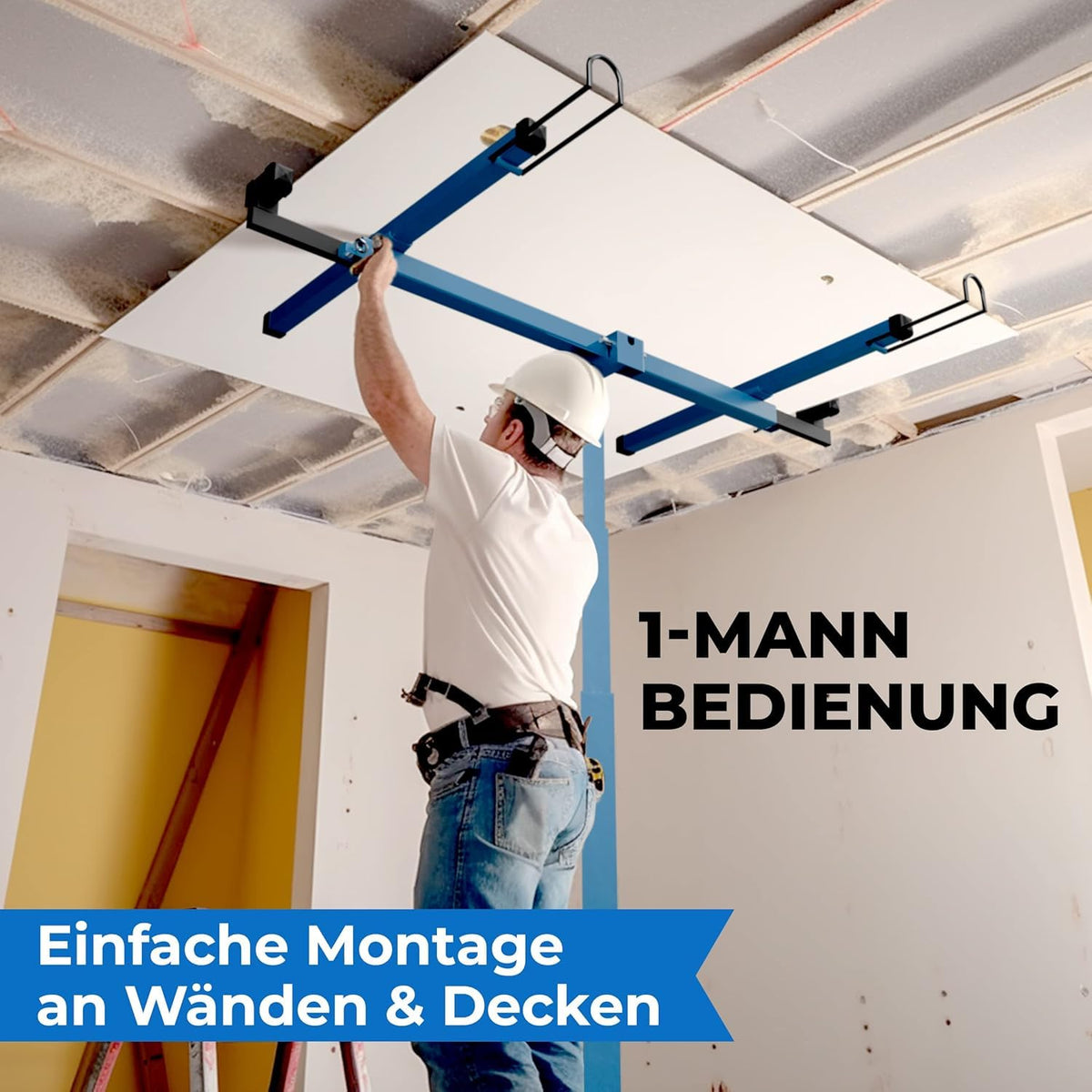 Plattenheber Trockenbau Plattenlift bis 325 cm und 68 kg für Rigipsplatten an Decken und Wänden 1 Mann Blau