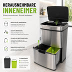 Elektrischer Mülleimer Dirk mit Sensor 4 Fächer Mülltrennsystem sanfter Verschluss für Küche Büro 62 Liter