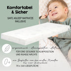 Babybett Set Adam und Eule 70x140 cm Bettwäsche Himmel Matratze höhenverstellbar Juniorbett umbaubar Holz weiß