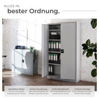Aktenschrank 180x90x40 cm abschließbarer Büroschrank aus Stahl 2 Türen 5 höhenverstellbare Einlegeböden grau
