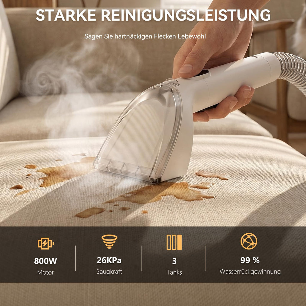 C2 Polsterreiniger 26KPA 1800W Heißdampf Waschsauger 4 in 1 Dampfreiniger Sofa Teppich Fenster Auto 7 Zubehör