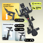 Heimtrainer Fahrrad mit App und Handpuls Ergometer für 145 bis 195 cm für Cardiotraining zu Hause