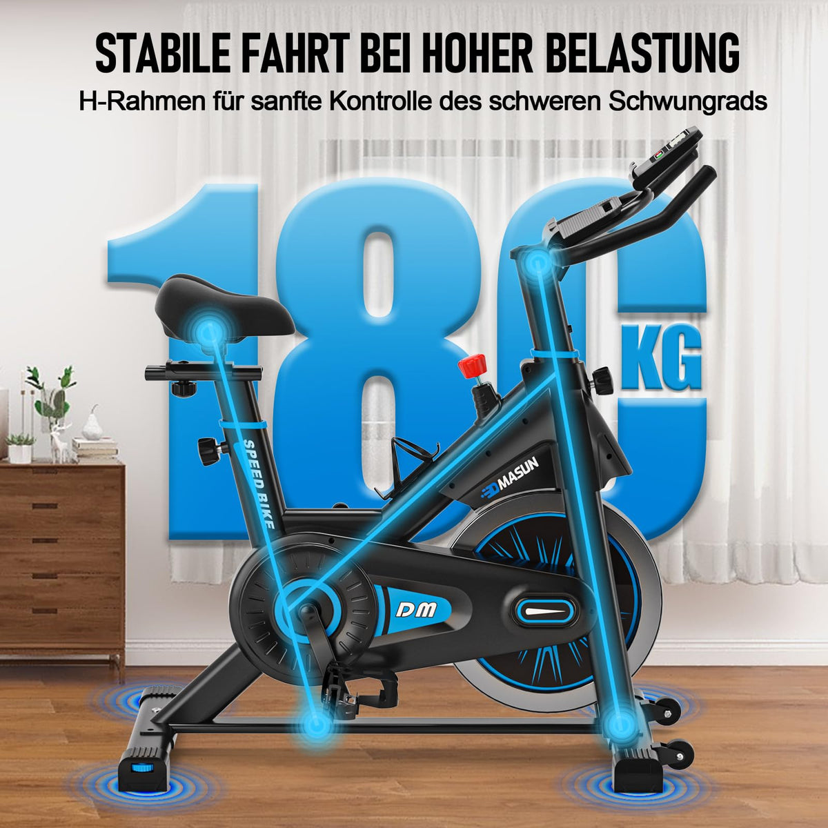 Heimtrainer Fahrrad 100 Prozent Widerstand, leise und stabil, Ergometer mit App und LCD, bis 180 kg belastbar