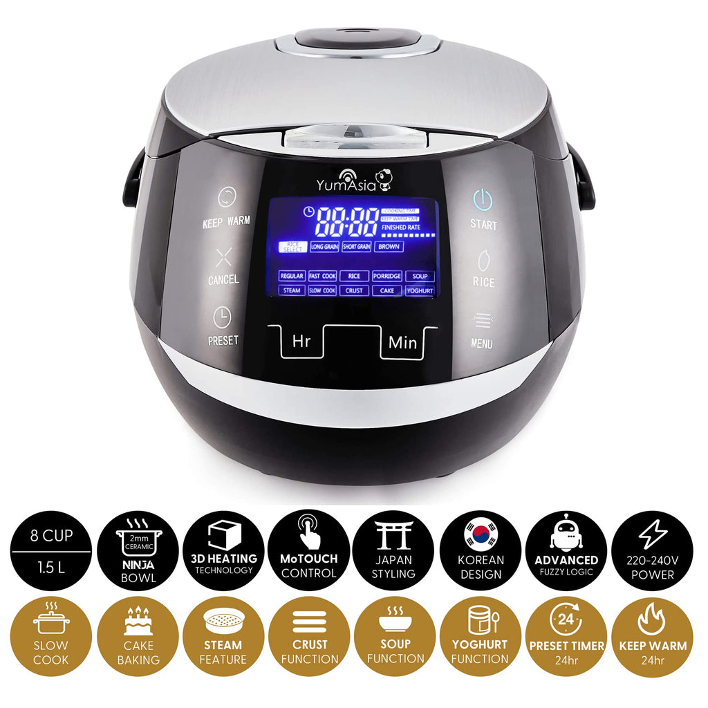 Sakura Reiskocher Keramikschale Fuzzy Logic 8 Tassen 1,5 L 6 Reiskoch 6 Multikoch Touch LED 220 240V EU