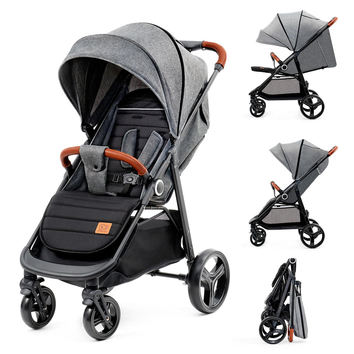 Grande Plus Buggy von Geburt bis 22 kg einhandfaltbar Liegeposition Verdeck mit Fenster 4 gefederte Räder Grau