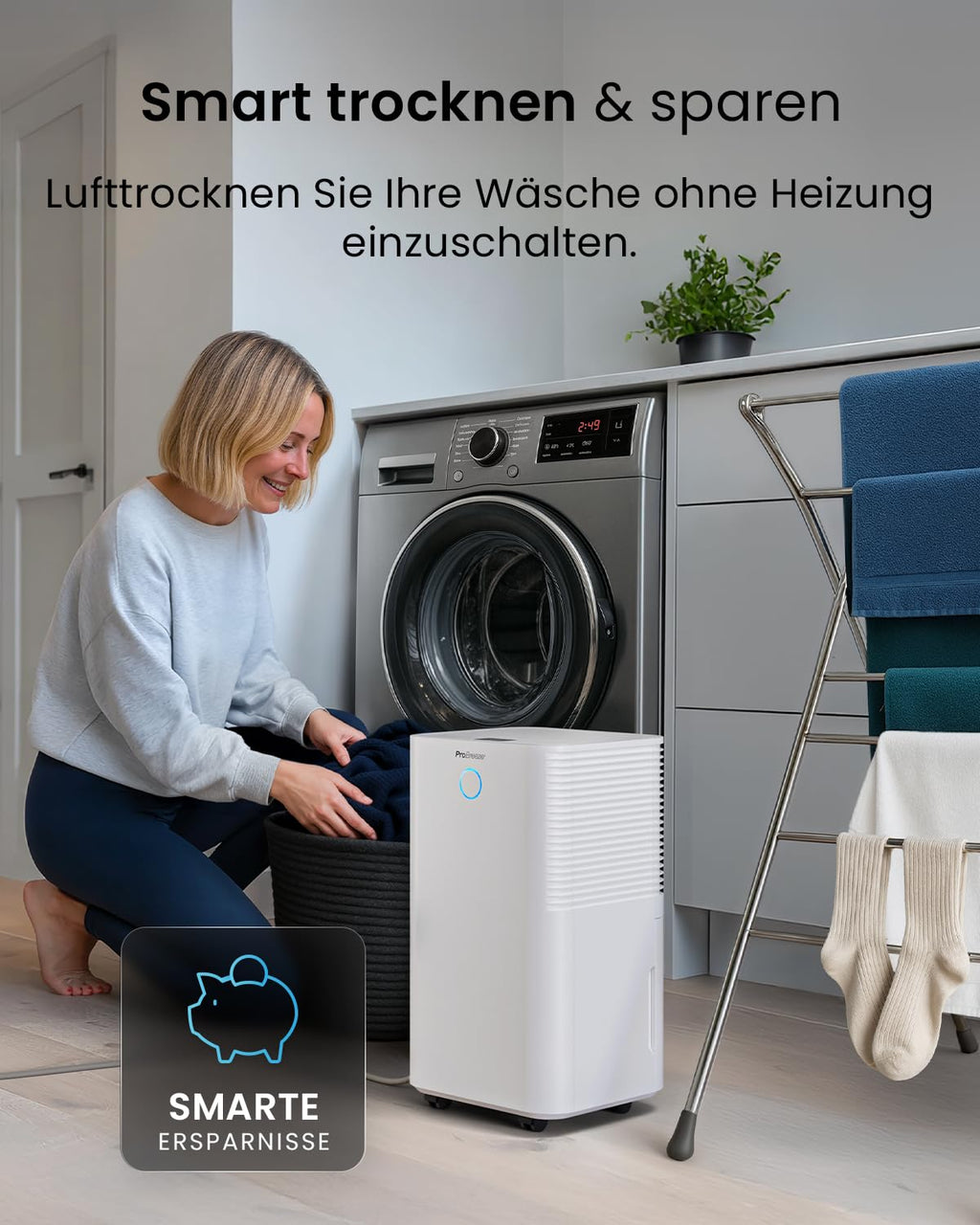OmniDry Luftentfeuchter mit App WLAN 12L in 24h Wäschemodus Feuchtigkeitssensor Timer gegen Schimmel bis 25m²