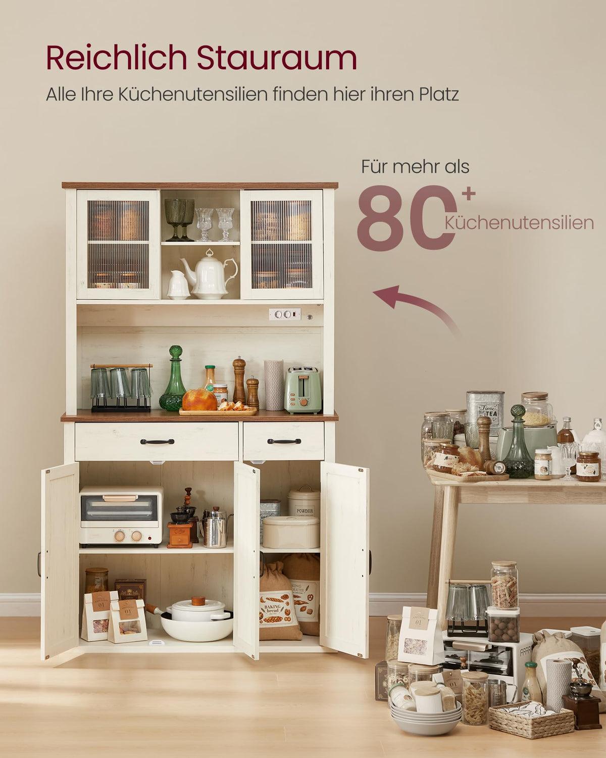 Sideboard mit Beleuchtung und Ladestation Küchenschrank mit Stauraum für Küche Wohnzimmer Esszimmer Flur