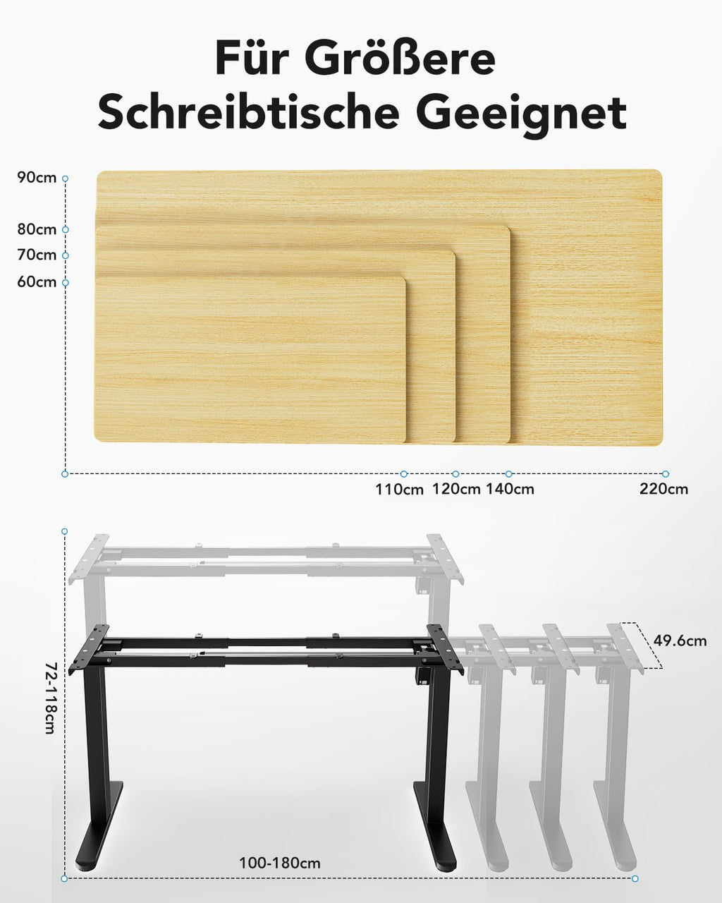 Elektrisch höhenverstellbares Schreibtischgestell mit bürstenlosem Motor für Homeoffice und Büro