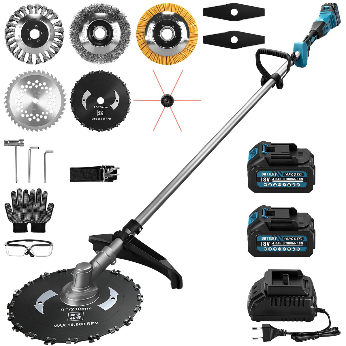 Akku Rasentrimmer 1380W Freischneider mit 2 x 4Ah Akkus für kabellose Gartenpflege und Rasenpflege