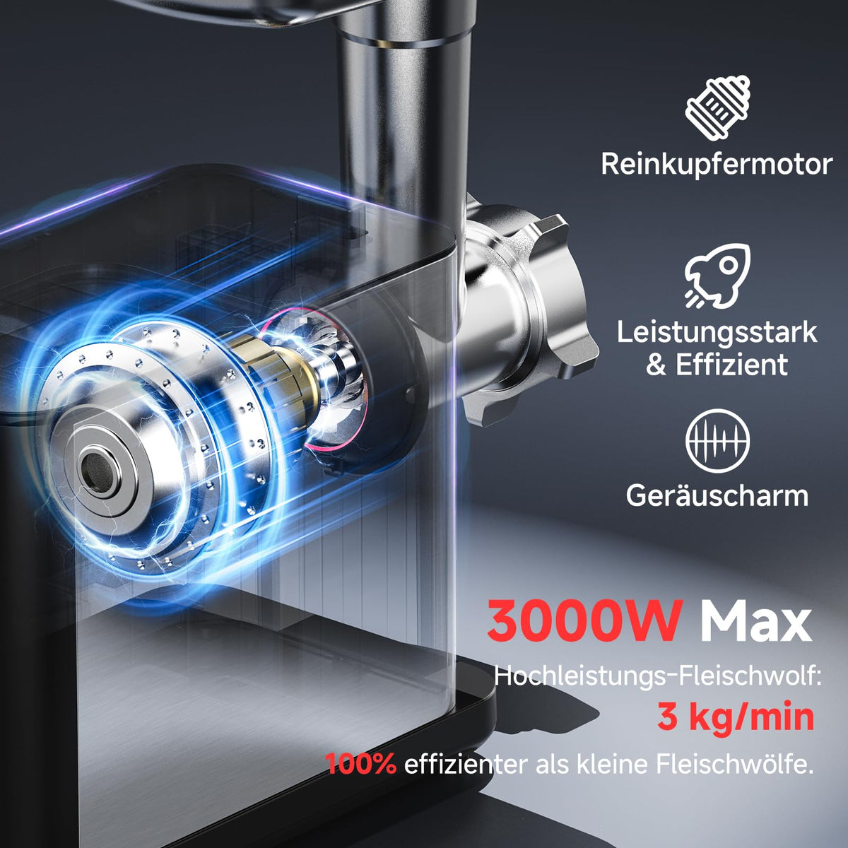 Elektrofleischwolf 3000W Max LED Anzeige 9 Stufen Edelstahl Schneideaufsatz Wurstfüller Kibbe Maker Behälter