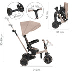 Dreirad mit Schubstange 8 in 1 ALUMA faltbares Kinderfahrzeug drehbarer Sitz 5 Punkt Gurt Alu beige