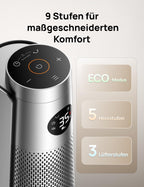 Heizlüfter energiesparend 2000W PTC Keramik 25 dB leise 120° Oszillation Thermostat 12H Timer Fernbedienung