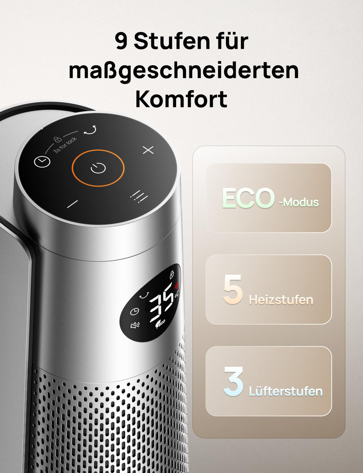 Heizlüfter energiesparend 2000W PTC Keramik 25 dB leise 120° Oszillation Thermostat 12H Timer Fernbedienung