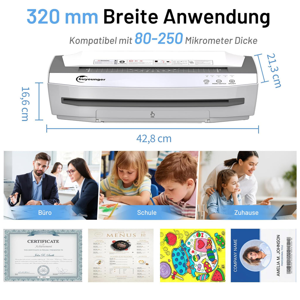 Laminiergerät A3 Set mit 50 Folien und 4 Rollen 1000 mm pro Minute für Büro Schule Zuhause