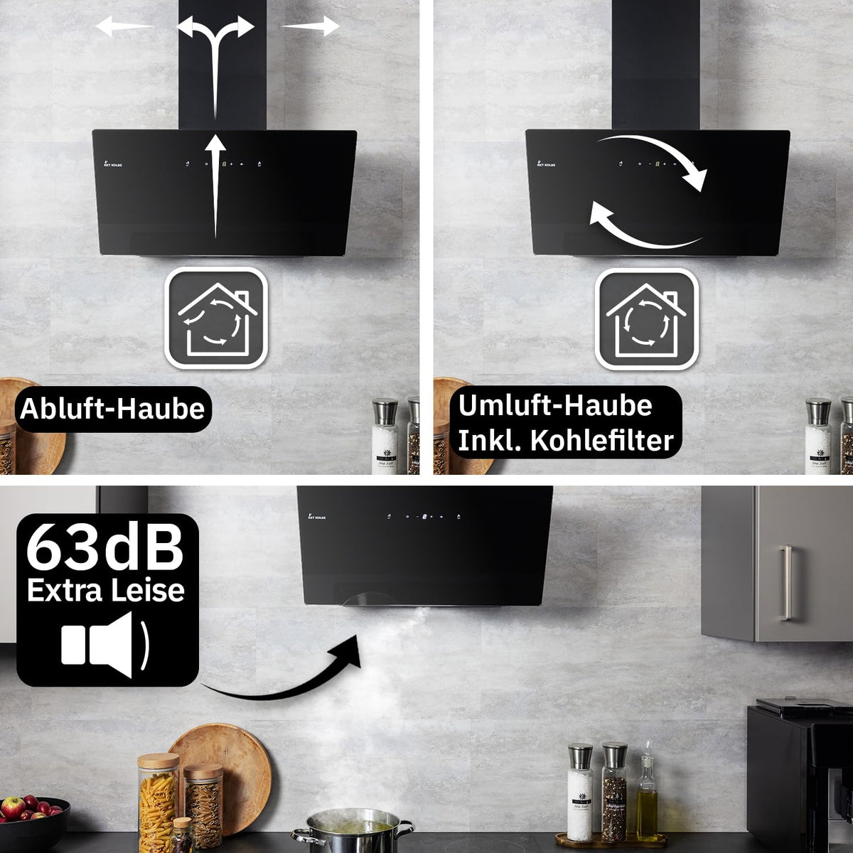 Dunstabzugshaube BASE6004S Wandhaube 60 cm kopffrei Energieklasse A+++ Wandmontage für Küche