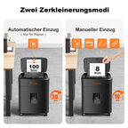 Aktenvernichter mit 100 Blatt Auto Feed P4 Mikroschnitt für Büro und Home Office leise und leistungsstark