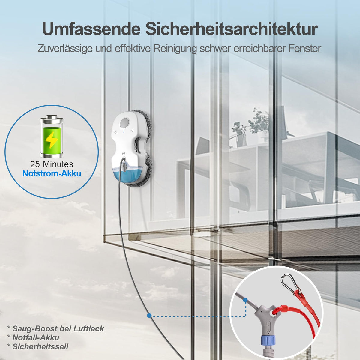 S7 Fensterputzroboter mit aktiver Sprühfunktion und 6500 Pa Saugkraft für streifenfreie Glasreinigung