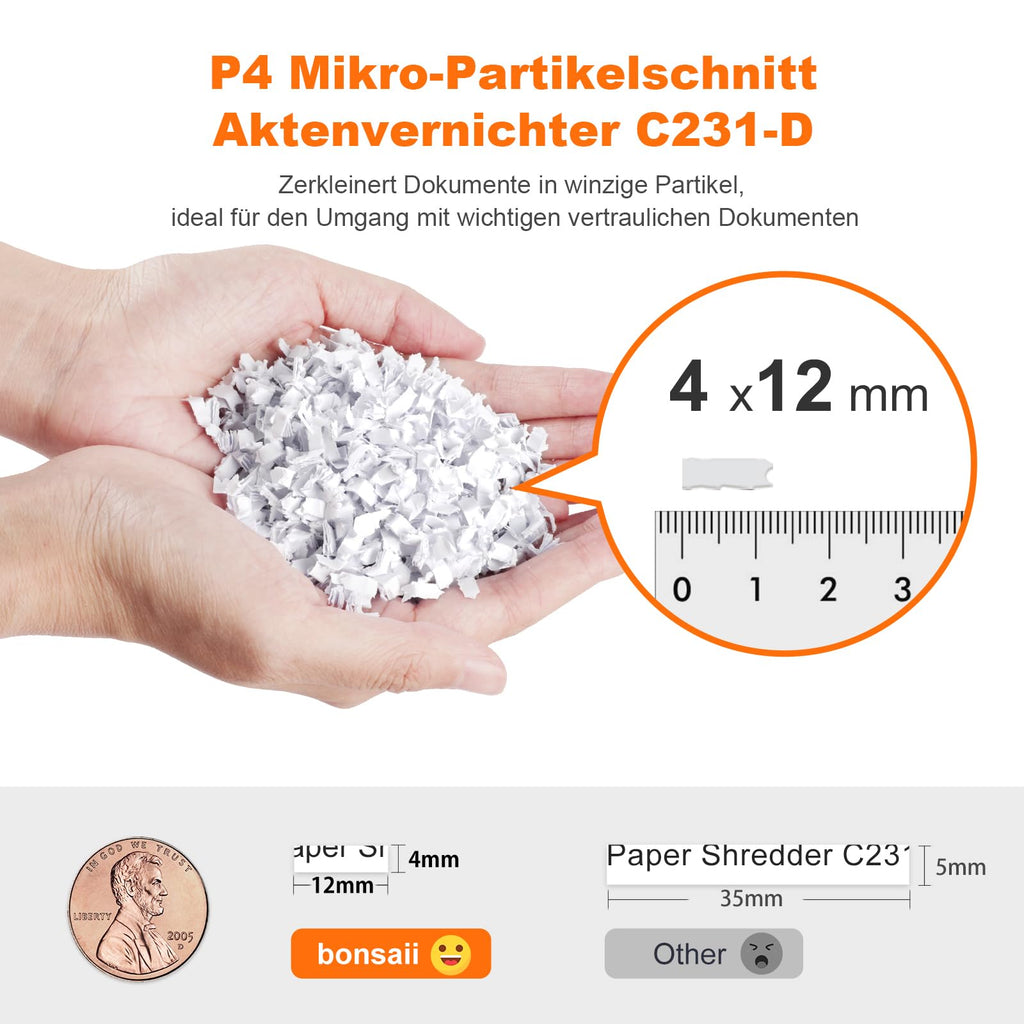 Aktenvernichter mit 100 Blatt Auto Feed P4 Mikroschnitt für Büro und Home Office leise und leistungsstark