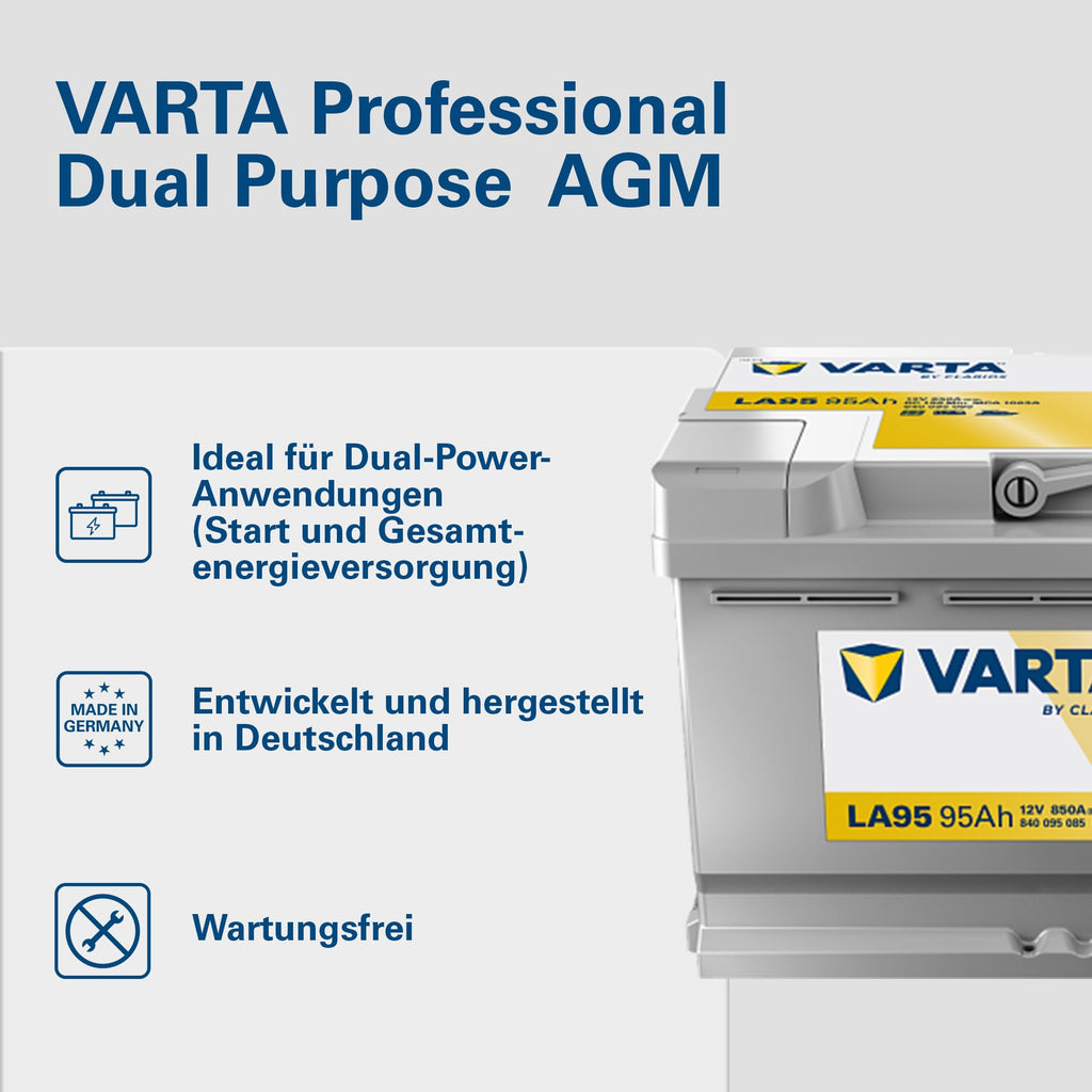 Dual Purpose AGM Batterie LA95 12V 95Ah 850A für Wohnmobile Wohnwagen Boote Starter und Versorger wartungsfrei