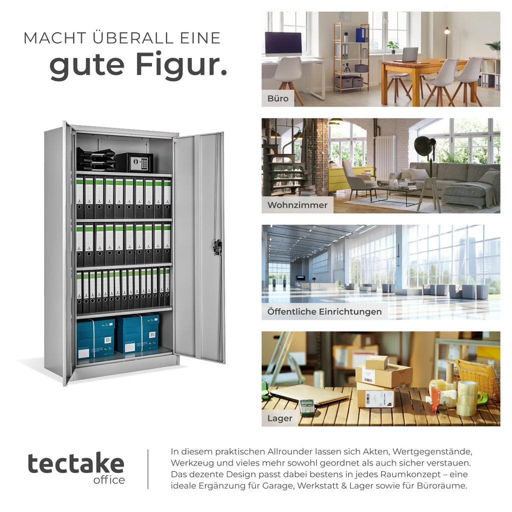 Aktenschrank 180x90x40 cm abschließbarer Büroschrank aus Stahl 2 Türen 5 höhenverstellbare Einlegeböden grau