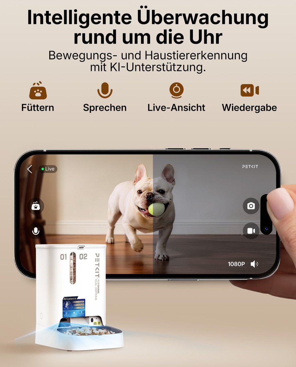 YumShare Dual Hopper 2 Futterautomat für Katze und Hund 2 Näpfe Kamera Gesichtserkennung 5L KI 2,4 und 5G WLAN