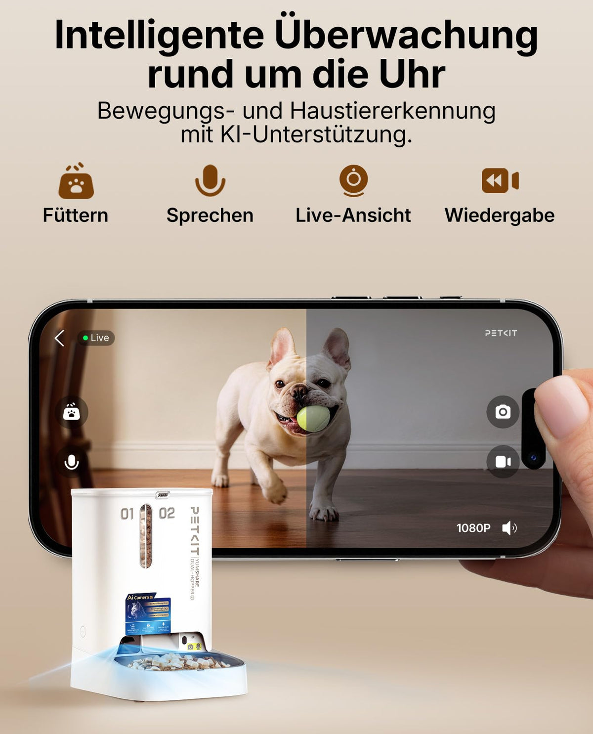 YumShare Dual Hopper 2 Futterautomat für Katze und Hund 2 Näpfe Kamera Gesichtserkennung 5L KI 2,4 und 5G WLAN