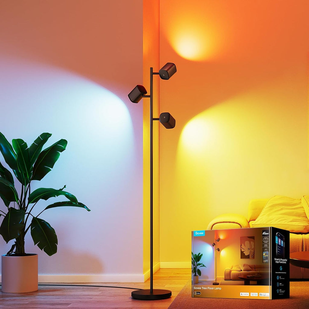 3 Flammen LED Stehlampe RGBWW Farbwechsel Fokus verstellbar Stehleuchte 1500lm Energieklasse G