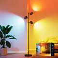 3 Flammen LED Stehlampe RGBWW Farbwechsel Fokus verstellbar Stehleuchte 1500lm Energieklasse G