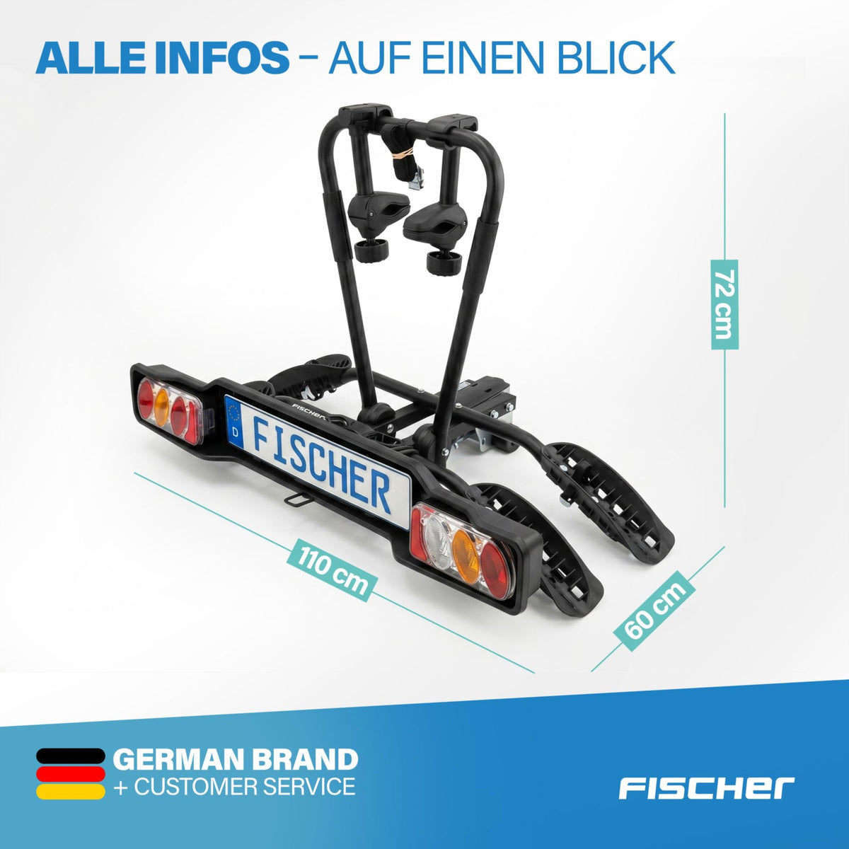 Kupplungsfahrradträger SmartLine Black für 2 Fahrräder bis 50 kg für Anhängerkupplung abklappbar Rahmenschutz