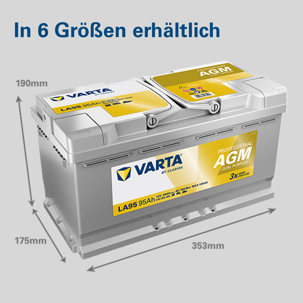 Dual Purpose AGM Batterie LA95 12V 95Ah 850A für Wohnmobile Wohnwagen Boote Starter und Versorger wartungsfrei