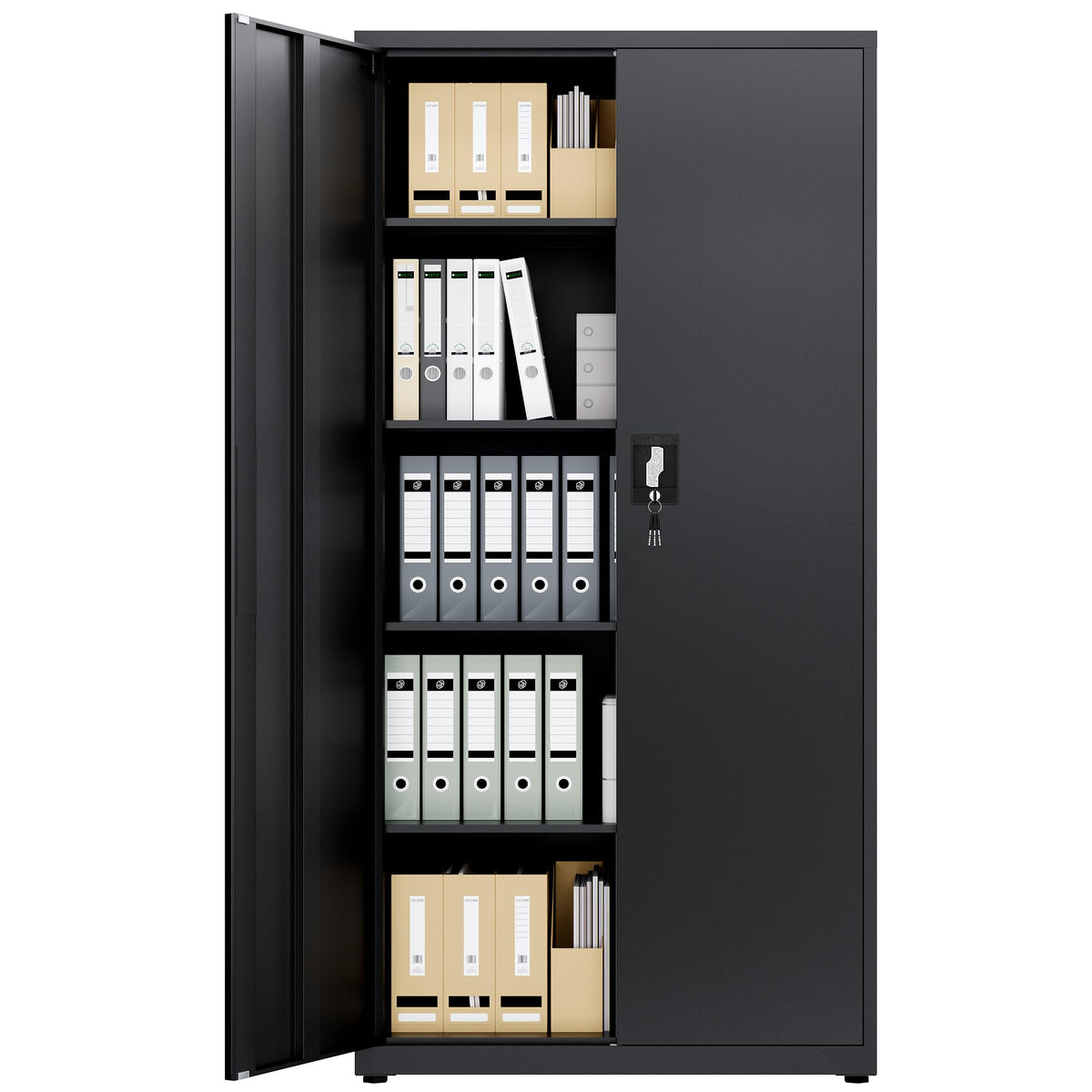 Stahlschrank 5 Ebenen mit Schloss Doppeltüren verstellbare Einlegeböden Werkzeugschrank 80x40x181,5 cm Schwarz