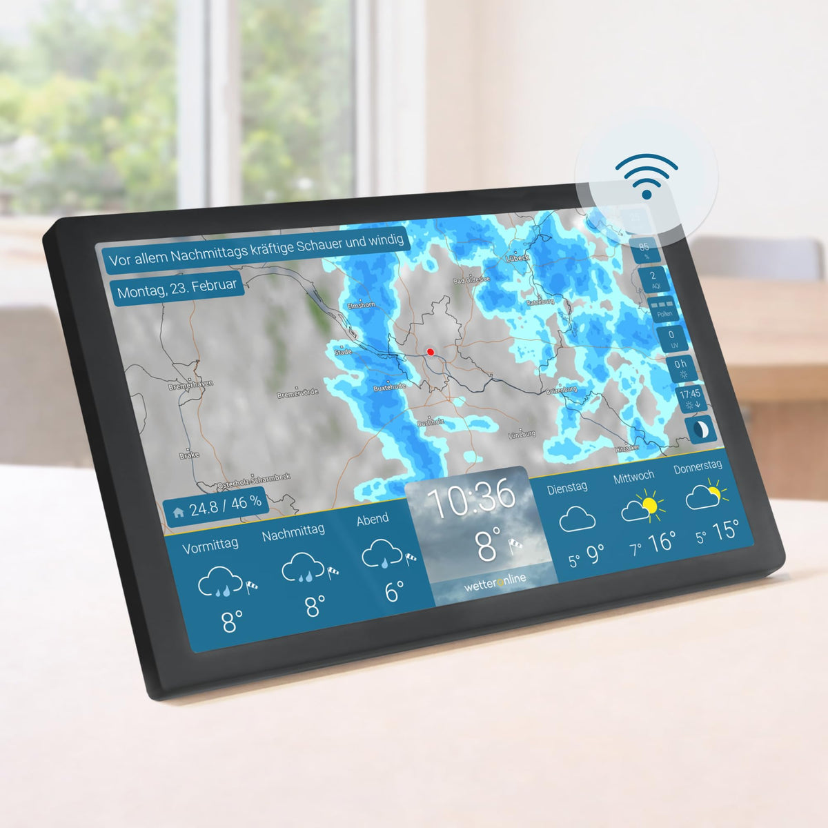Home 4 Wetterdisplay WLAN Wetterstation Wetterradar HD Farbdisplay Unwetterwarnungen 14 Tage Vorhersage