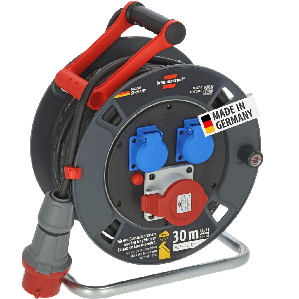 Garant CEE 1 V2 IP44 Kabeltrommel 30m für Außenbereich Baustelle Garten Camping Kabelrolle