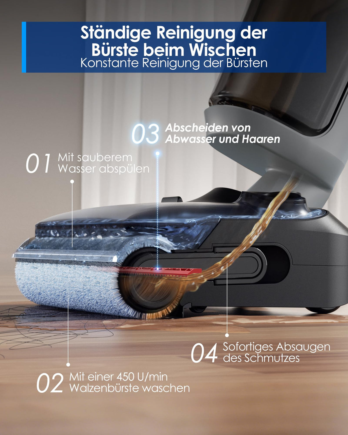 Floor ONE i5 Stretch Nass Trockensauger Wischsauger 180 Grad Lay Flat Anti Tangle für Hartböden