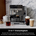 Luxe Premier 3 in 1 Kaffeemaschine mit Mahlwerk und Aufschäumer Silber für Espresso Latte Cappuccino