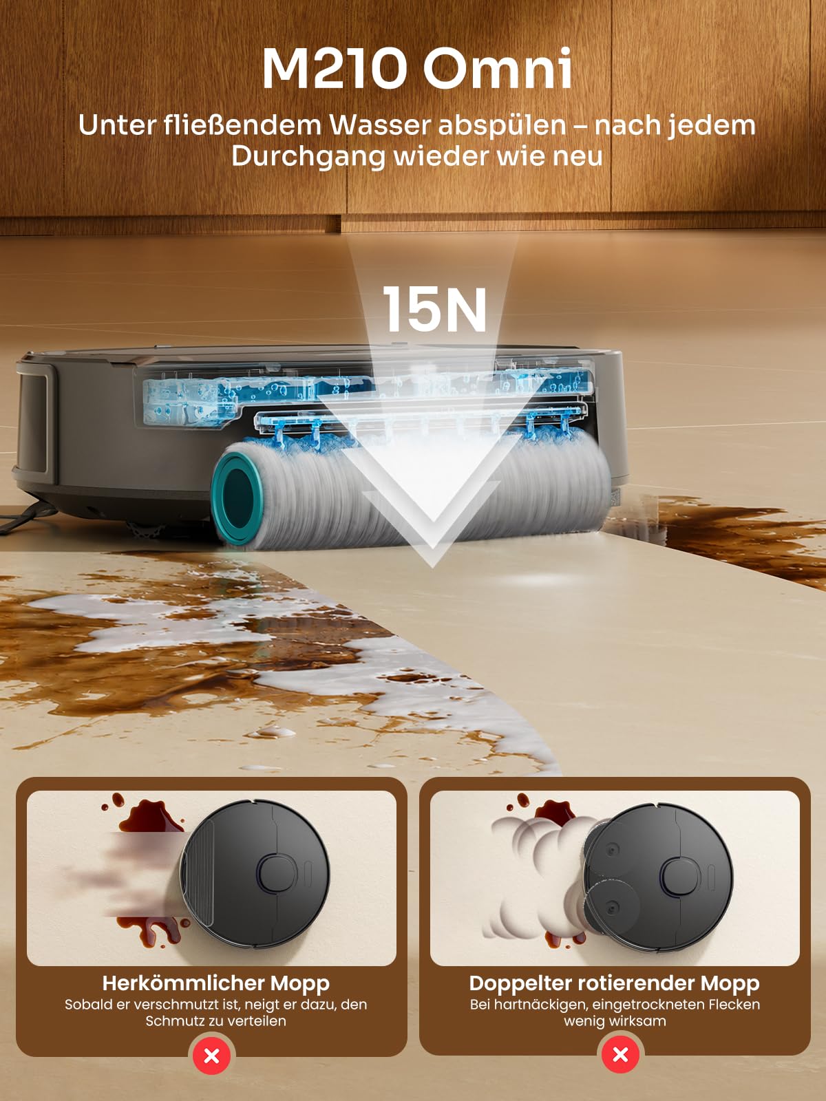 M210 Omni Mini Saugroboter mit Roller Wischfunktion kompakte Bauweise starke Saugkraft für Haushalt