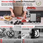 Elektrofleischwolf 3000W Max LED Anzeige 9 Stufen Edelstahl Schneideaufsatz Wurstfüller Kibbe Maker Behälter