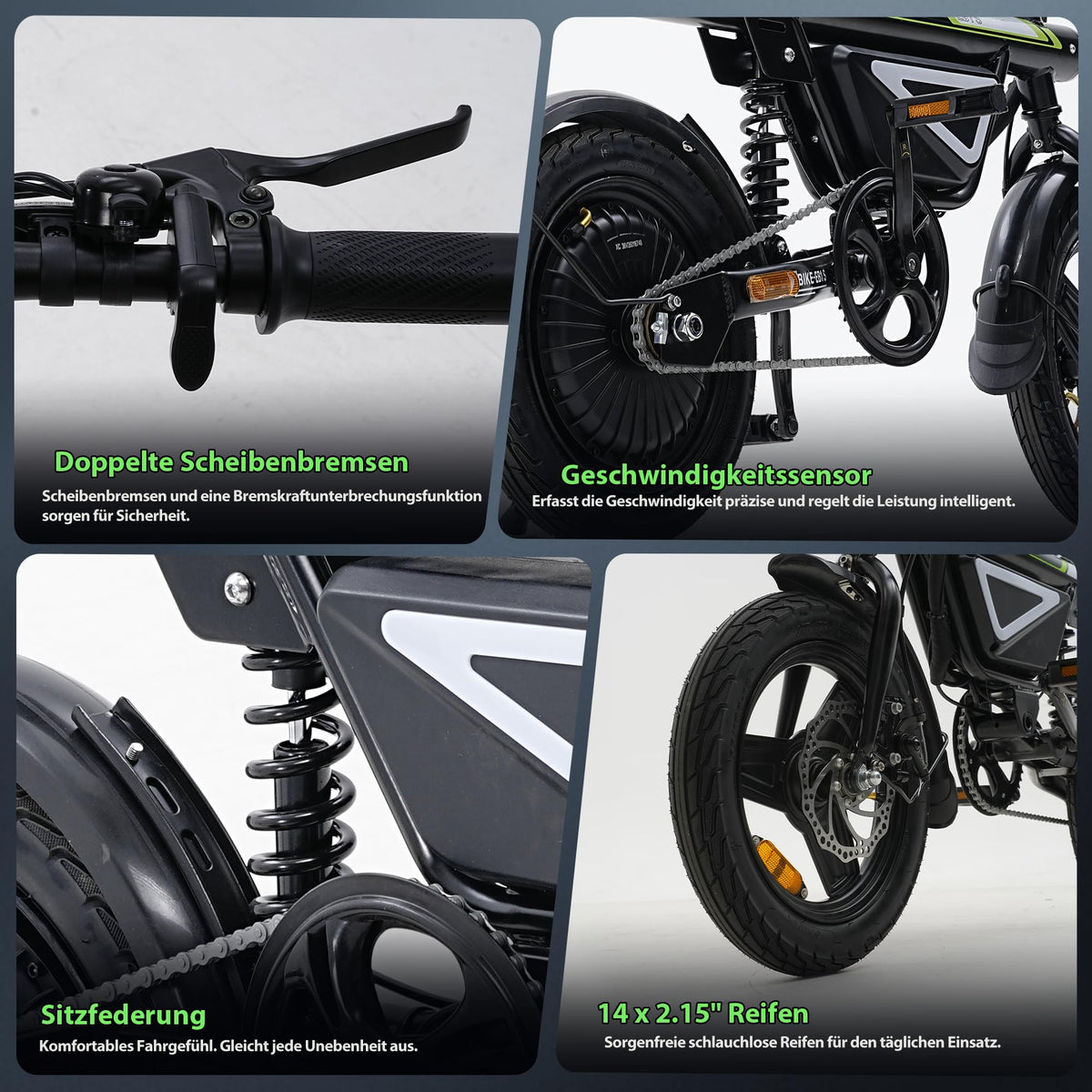 EBike Klapprad 14 Zoll Pedelec Citybike 36V 12Ah Akku 250W Motor 50 km Faltrad LED App Herren Damen Pendler