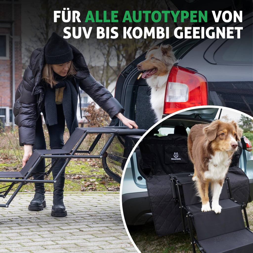 Hundetreppe Auto klappbar mit Sicherheitsstufe Hunderampe Einstiegshilfe große Hunde faltbar bis 60 kg
