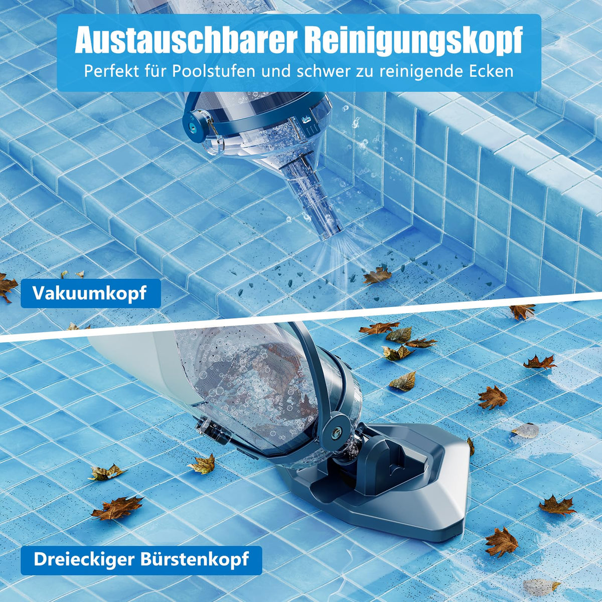 Akku Poolsauger 60 Min 222 cm Teleskopstange 4 Filter Absaugung 4200 l pro Stunde für oberirdische Pools blau