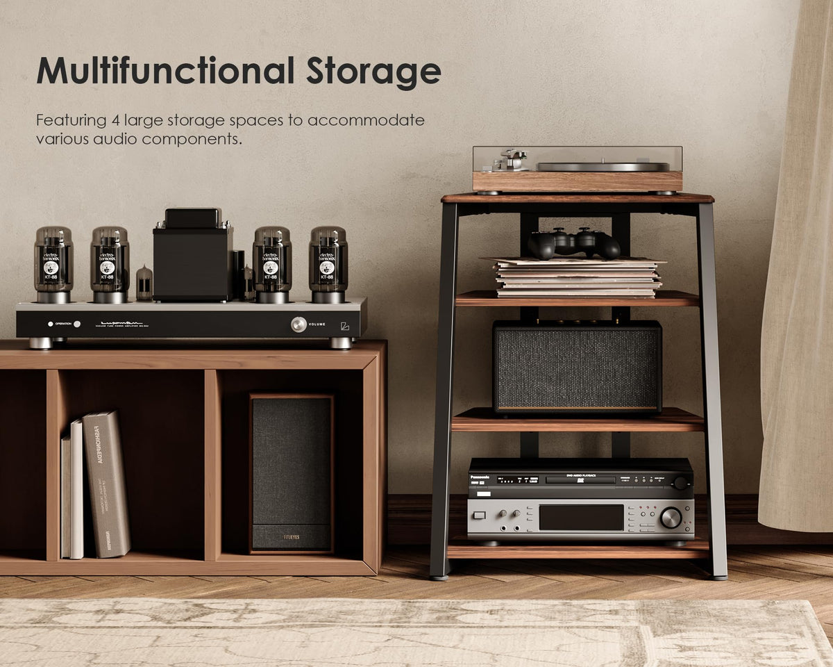 HiFi Rack aus Holz und Stahl mit verstellbaren Ablagen 61 x 52 x 78 cm für Fernseher und Audiogeräte