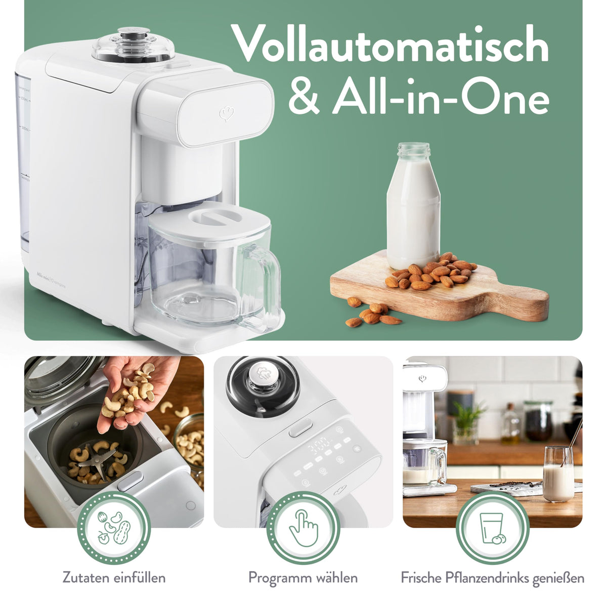 Pflanzenmilchbereiter Mila 600ml 6 Programme automatische Reinigung LED Touch Timer Nussmilch Soja Haferdrinks