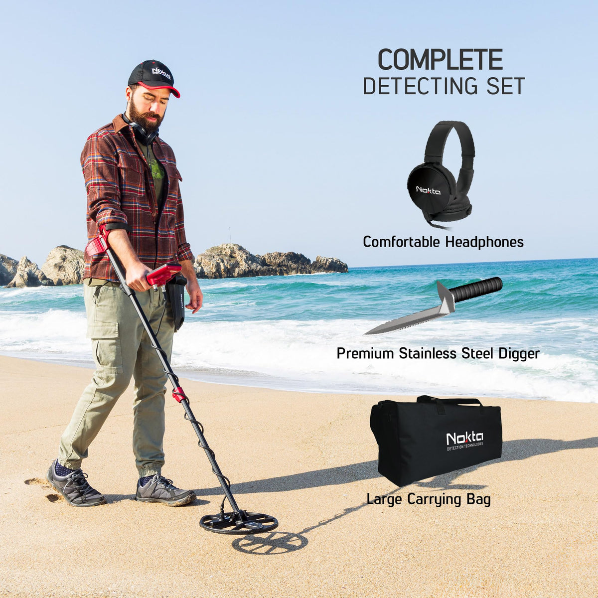 FINDX PRO Metalldetektor Profi wasserdicht 28cm Suchspule Gold Pinpoint USB wiederaufladbar 4 Modi