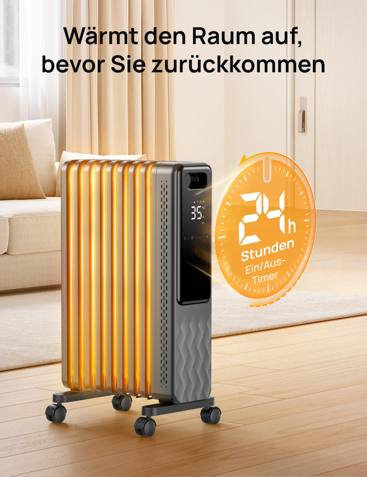 Ölradiator 2000W Energiesparend Heizung 9 Rippen Fernbedienung 3 Stufen 24h Timer Thermostat Kippschutz OH310