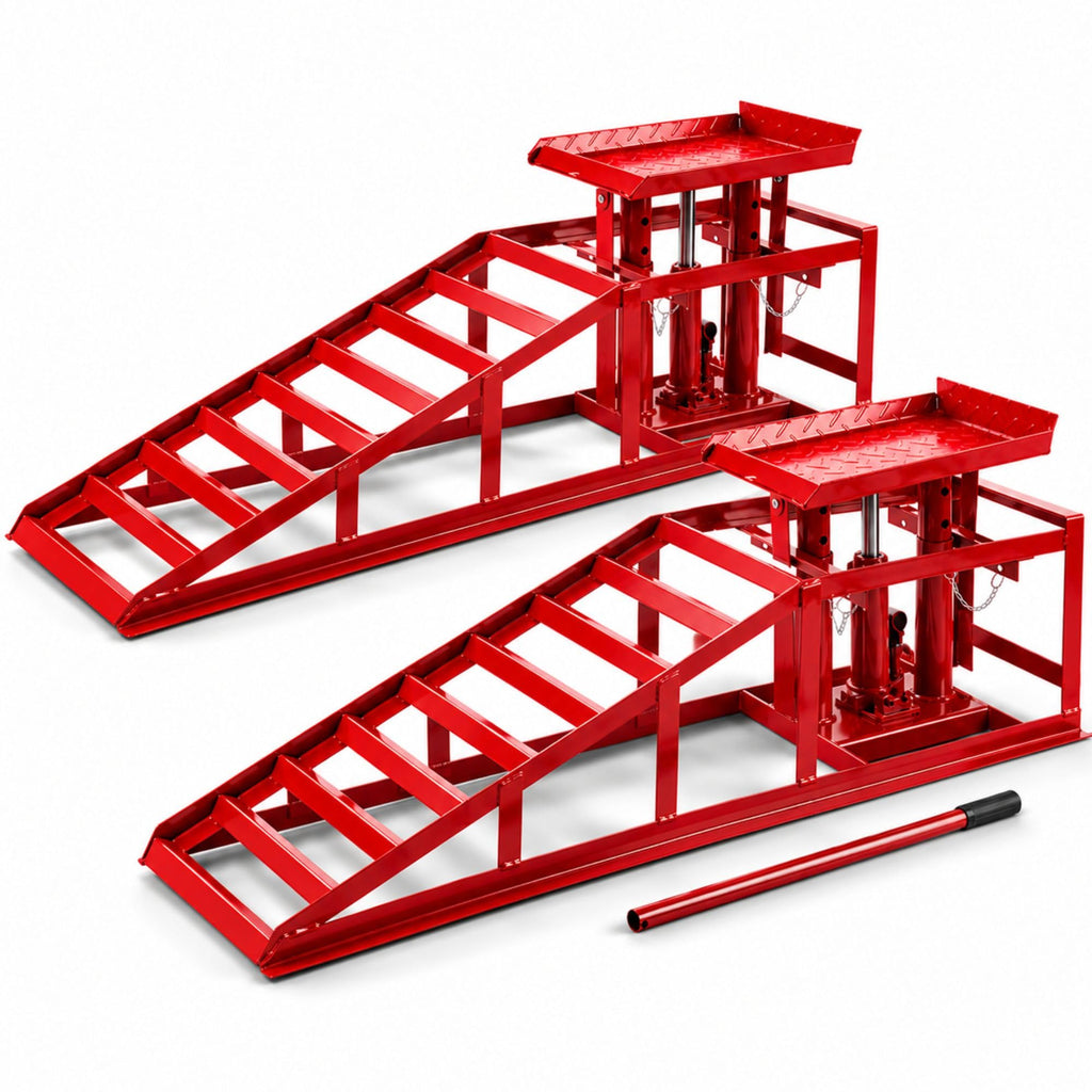 2x Auffahrrampe mit hydraulischem Wagenheber höhenverstellbar bis 2 T für Auto Kfz Werkstatt