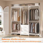 Robuster Kleiderständer mit Schubladen, freistehender Kleiderschrank, Eck Schranksystem in L Form, Weiß